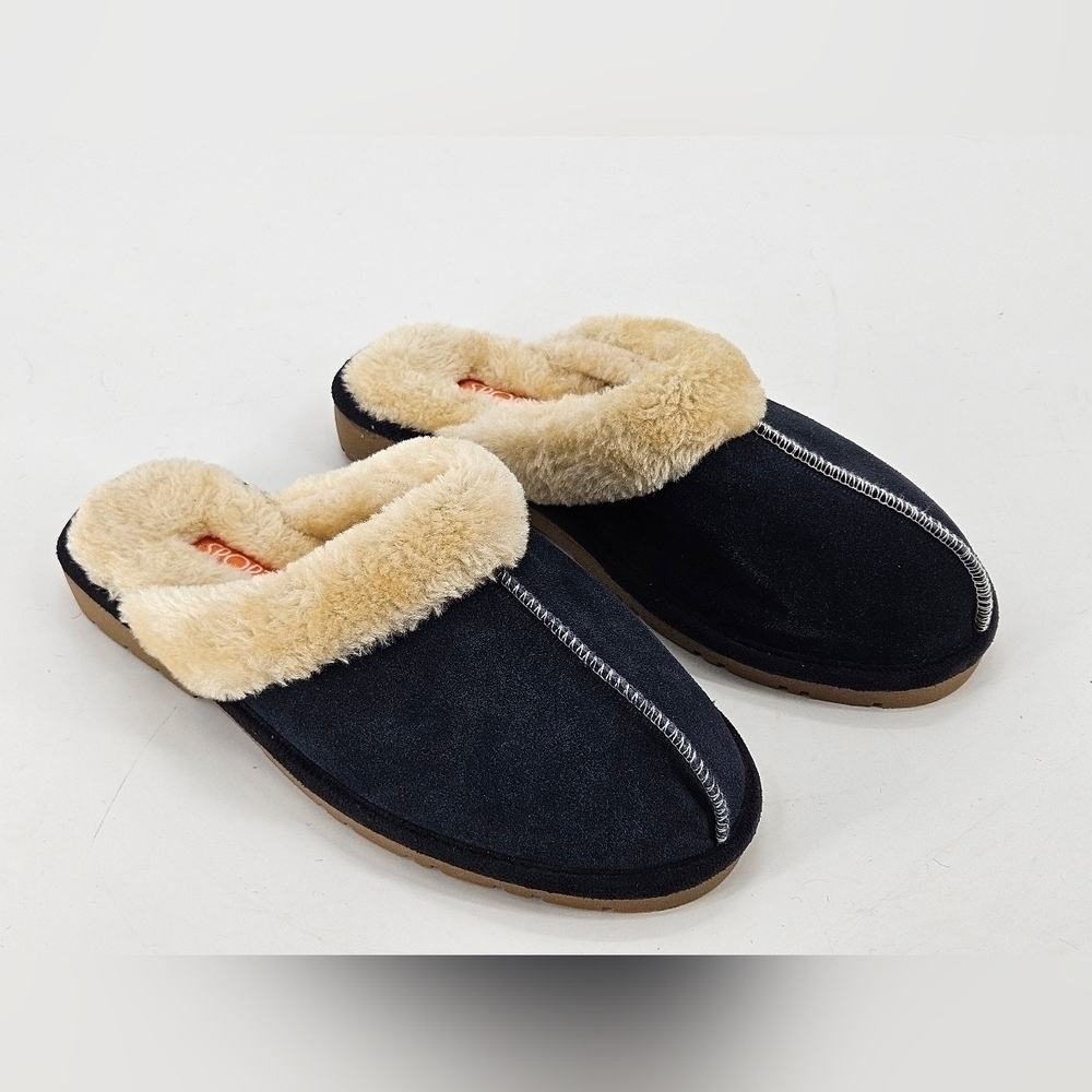 Sporto JASMINE Navy Blue Suede Faux FUR Slides Slippers Sz S 5/6 - NEW Womens
